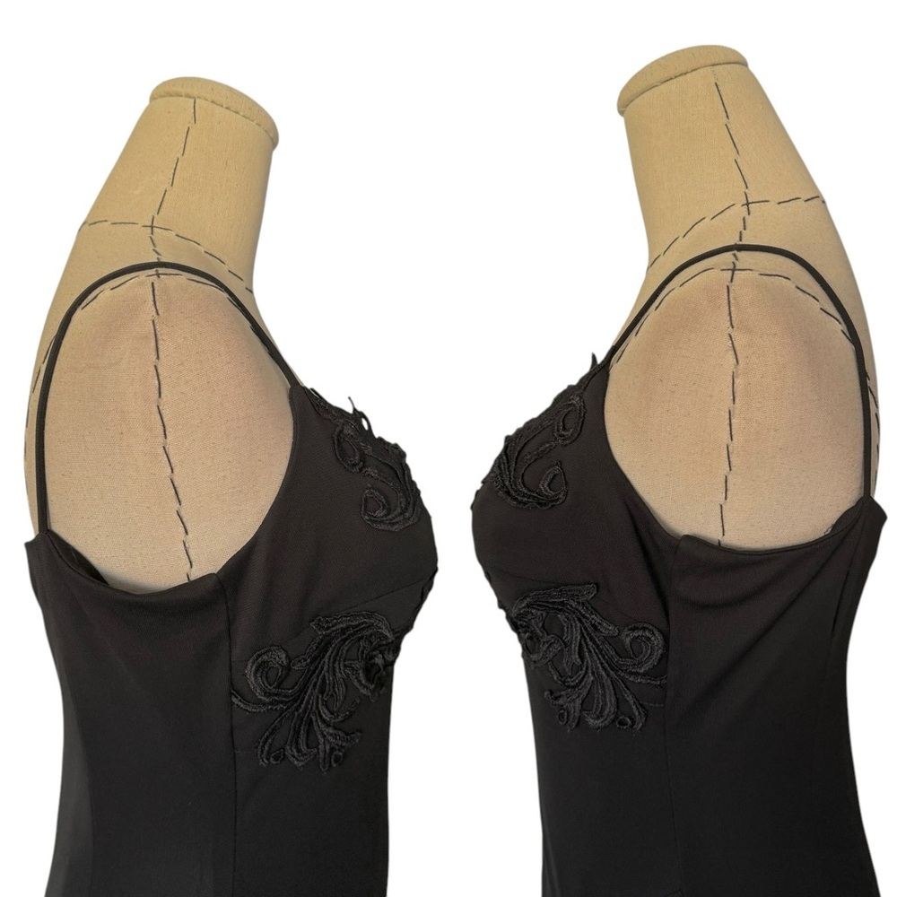 Vintage 90s Terry Paris Black Cocktail Evening Dress Draping Embroidery S M - Picture 7 of 11